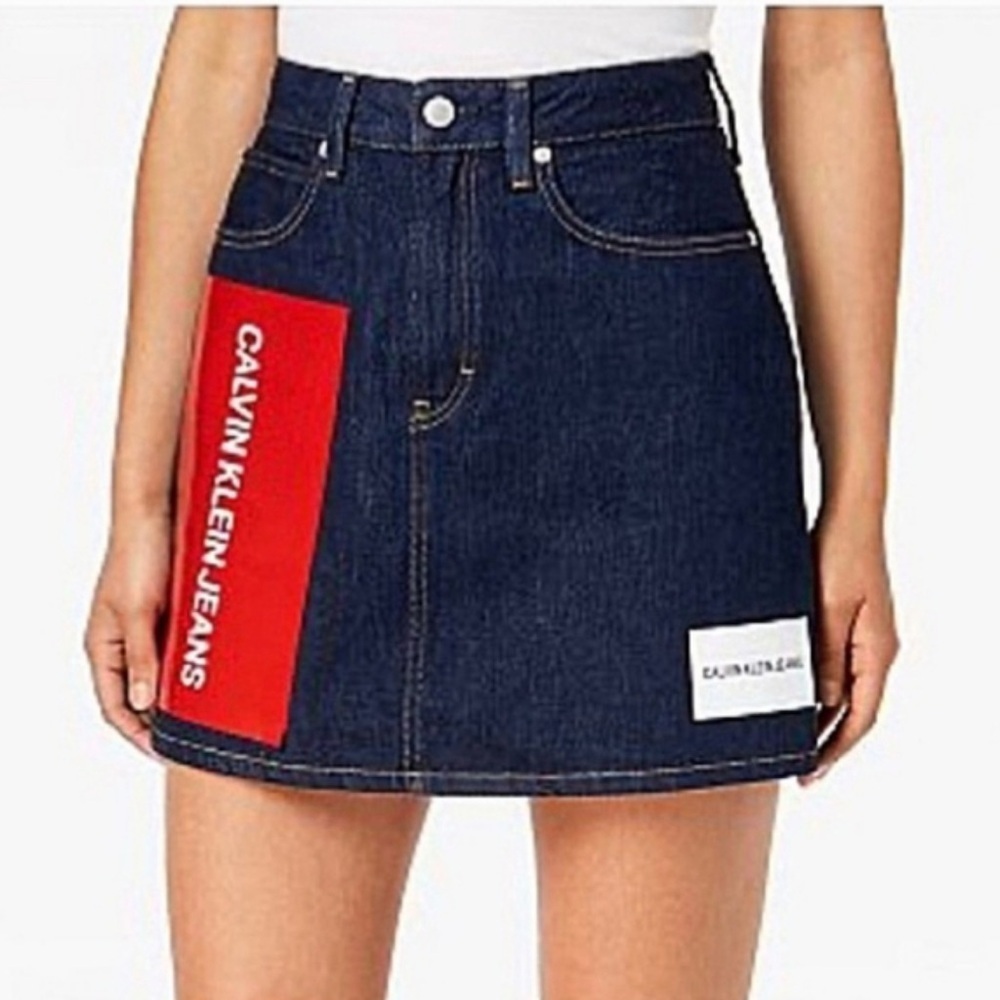Calvin Klein color block denim mini skirt NWOT 25